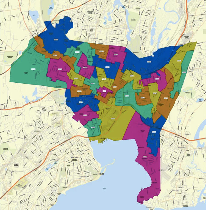 New Haven's new ward map.